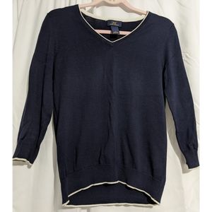 V Neck Navy Wool and Silk blend Sweater